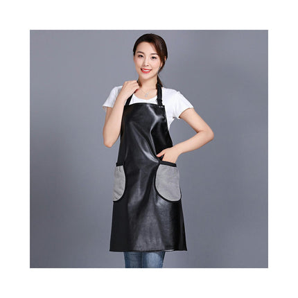 PU Leather Apron - Adjustable Apron for Kitchen Restaurant with Hand Wipe Pocket for Men and Women