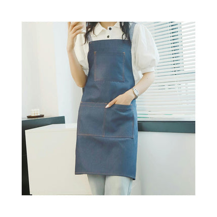 Bistro Denim Apron - Restaurant Kitchen Cooking Apron with 3 Pockets Unisex