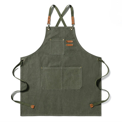 Chef Apron, Cotton Canvas Apron with Large Pockets for Men and Women,Duty Adjustable Garden Apron