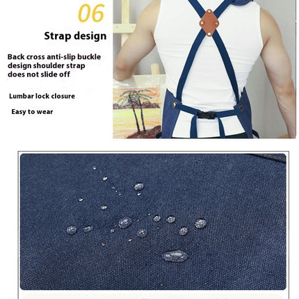 Chef Apron with Cross Back Straps for Men Women, Cotton Canvas Apron for Artists Painting, Kitchen Cooking