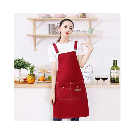 Waterproof Canvas Apron Adjustable Shoulder Strap Work Apron Large Pocket Restaurant Apron