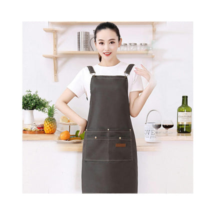 Waterproof Canvas Apron Adjustable Shoulder Strap Work Apron Large Pocket Restaurant Apron