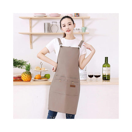 Waterproof Canvas Apron Adjustable Shoulder Strap Work Apron Large Pocket Restaurant Apron