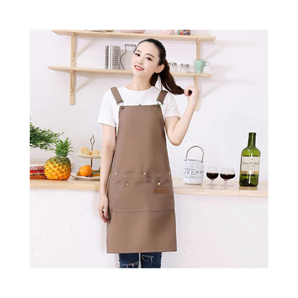 Waterproof Canvas Apron Adjustable Shoulder Strap Work Apron Large Pocket Restaurant Apron