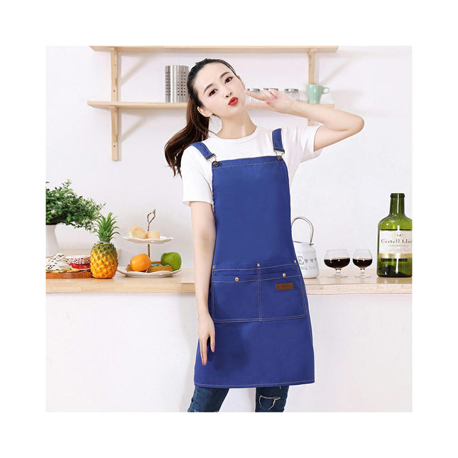 Waterproof Canvas Apron Adjustable Shoulder Strap Work Apron Large Pocket Restaurant Apron