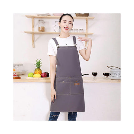 Waterproof Canvas Apron Adjustable Shoulder Strap Work Apron Large Pocket Restaurant Apron