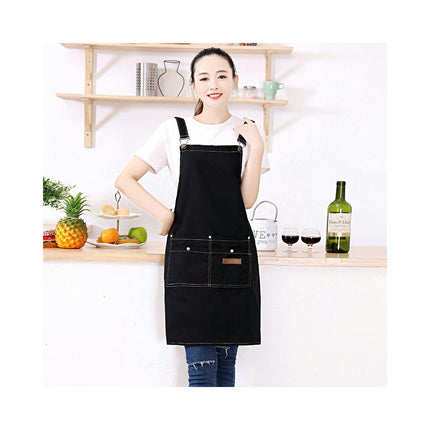 Waterproof Canvas Apron Adjustable Shoulder Strap Work Apron Large Pocket Restaurant Apron