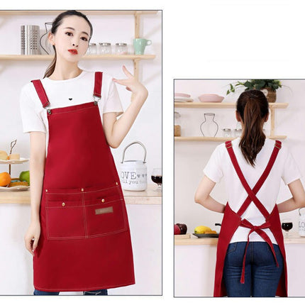 Waterproof Canvas Apron Adjustable Shoulder Strap Work Apron Large Pocket Restaurant Apron