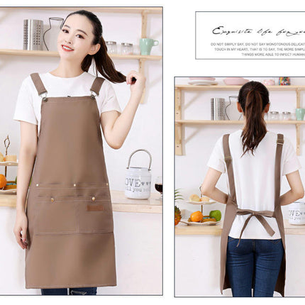 Waterproof Canvas Apron Adjustable Shoulder Strap Work Apron Large Pocket Restaurant Apron