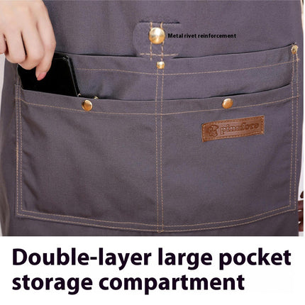 Waterproof Canvas Apron Adjustable Shoulder Strap Work Apron Large Pocket Restaurant Apron