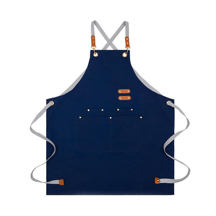 Chef Apron for Men and Women with Large Pockets, Cotton Canvas Cross Back Adjustable Cooking Waterproof Bib