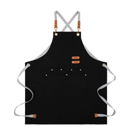 Chef Apron for Men and Women with Large Pockets, Cotton Canvas Cross Back Adjustable Cooking Waterproof Bib