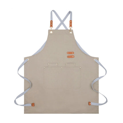 Chef Apron for Men and Women with Large Pockets, Cotton Canvas Cross Back Adjustable Cooking Waterproof Bib