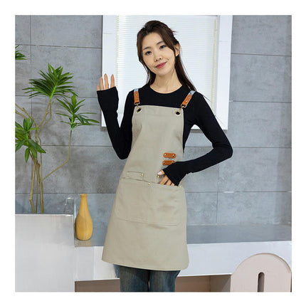 Chef Apron for Men and Women with Large Pockets, Cotton Canvas Cross Back Adjustable Cooking Waterproof Bib