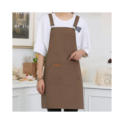 Men's Double Strap Chef Apron, Canvas Waiter Apron with Pockets Waterproof Bib Apron