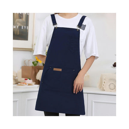 Men's Double Strap Chef Apron, Canvas Waiter Apron with Pockets Waterproof Bib Apron