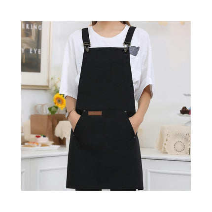 Men's Double Strap Chef Apron, Canvas Waiter Apron with Pockets Waterproof Bib Apron