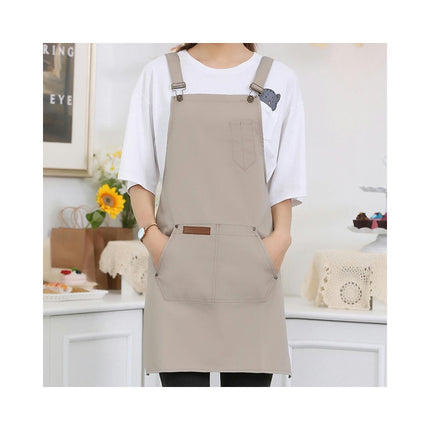 Men's Double Strap Chef Apron, Canvas Waiter Apron with Pockets Waterproof Bib Apron