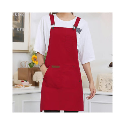 Men's Double Strap Chef Apron, Canvas Waiter Apron with Pockets Waterproof Bib Apron