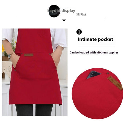 Men's Double Strap Chef Apron, Canvas Waiter Apron with Pockets Waterproof Bib Apron