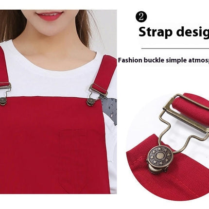 Men's Double Strap Chef Apron, Canvas Waiter Apron with Pockets Waterproof Bib Apron