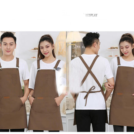 Men's Double Strap Chef Apron, Canvas Waiter Apron with Pockets Waterproof Bib Apron