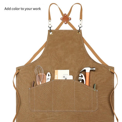 Aprons for Men Women with Pockets, Cotton Canvas Cross Back Heavy Duty Adjustable Work Apron