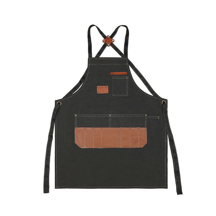 Chef Apron with Cross Back Straps for Men Women, Cotton Canvas Apron for Kitchen Restaurant Cooking