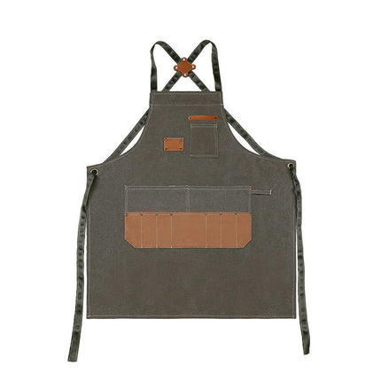 Chef Apron with Cross Back Straps for Men Women, Cotton Canvas Apron for Kitchen Restaurant Cooking