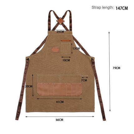 Chef Apron with Cross Back Straps for Men Women, Cotton Canvas Apron for Kitchen Restaurant Cooking