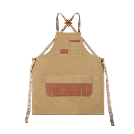 Chef Apron with Cross Back Straps for Men Women, Cotton Canvas Apron for Kitchen Restaurant Cooking