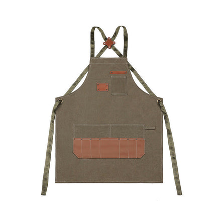 Chef Apron with Cross Back Straps for Men Women, Cotton Canvas Apron for Kitchen Restaurant Cooking