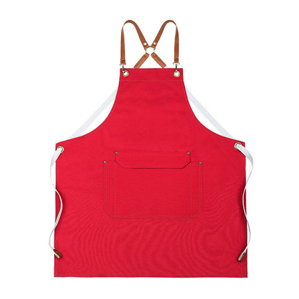 Women's Men's Aprons with Pockets Kitchen Restaurant Waiter Cross Strap Apron