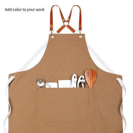 Women's Men's Aprons with Pockets Kitchen Restaurant Waiter Cross Strap Apron