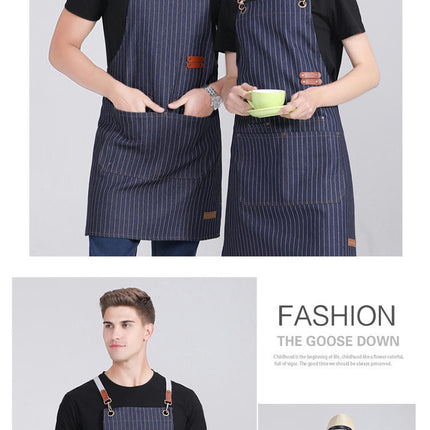 2-pack Aprons for Women Men with Cross Back Straps and Large Pockets Stripes Canvas Bib Aprons