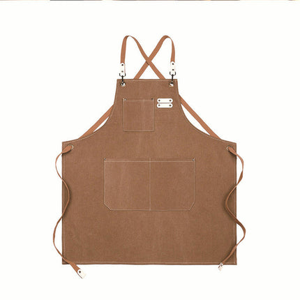 Canvas Cross Back Chef Cotton Aprons for Men Women with 3 Large Pockets Work apron