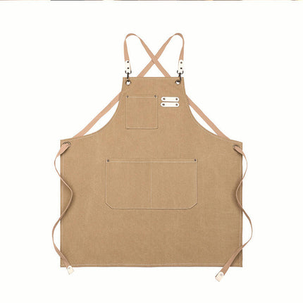 Canvas Cross Back Chef Cotton Aprons for Men Women with 3 Large Pockets Work apron