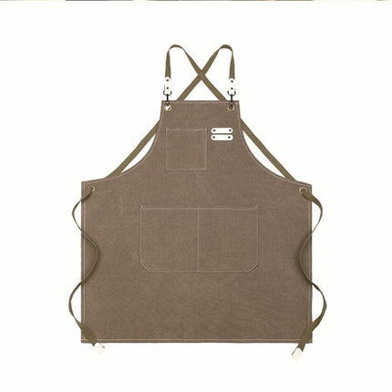 Canvas Cross Back Chef Cotton Aprons for Men Women with 3 Large Pockets Work apron