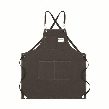 Canvas Cross Back Chef Cotton Aprons for Men Women with 3 Large Pockets Work apron