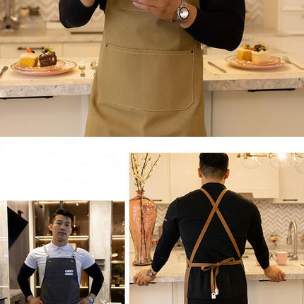 Canvas Cross Back Chef Cotton Aprons for Men Women with 3 Large Pockets Work apron