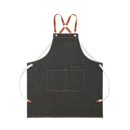 Cotton Canvas Cross Back Apron for Art Painting Garden Chef Work,Women Men 2 Pockets Waterproof