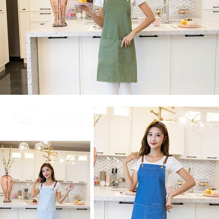 Cotton Canvas Cross Back Apron for Art Painting Garden Chef Work,Women Men 2 Pockets Waterproof