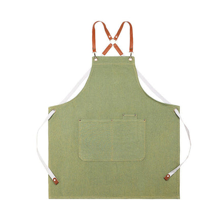 Cotton Canvas Cross Back Apron for Art Painting Garden Chef Work,Women Men 2 Pockets Waterproof