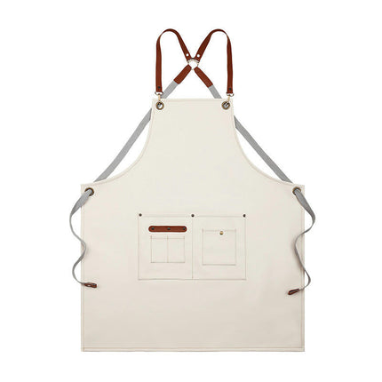 PU Leather Cross Back Restaurant Chef Baking Apron for Men and Women with Large Pockets