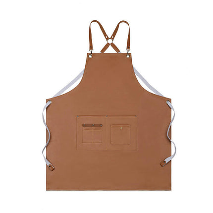 PU Leather Cross Back Restaurant Chef Baking Apron for Men and Women with Large Pockets