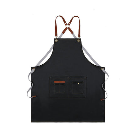 PU Leather Cross Back Restaurant Chef Baking Apron for Men and Women with Large Pockets