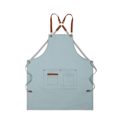 PU Leather Cross Back Restaurant Chef Baking Apron for Men and Women with Large Pockets