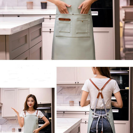 PU Leather Cross Back Restaurant Chef Baking Apron for Men and Women with Large Pockets