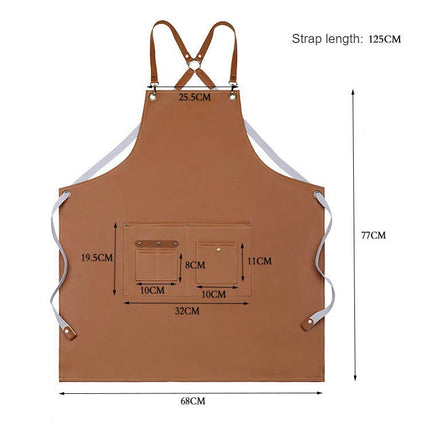 PU Leather Cross Back Restaurant Chef Baking Apron for Men and Women with Large Pockets