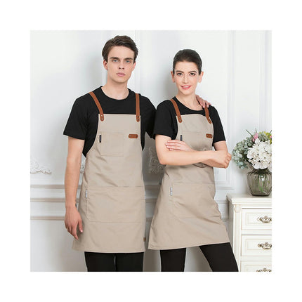 2-pack Aprons for Women Men with Long Cross Back Straps and Large Pockets Canvas Bib Aprons